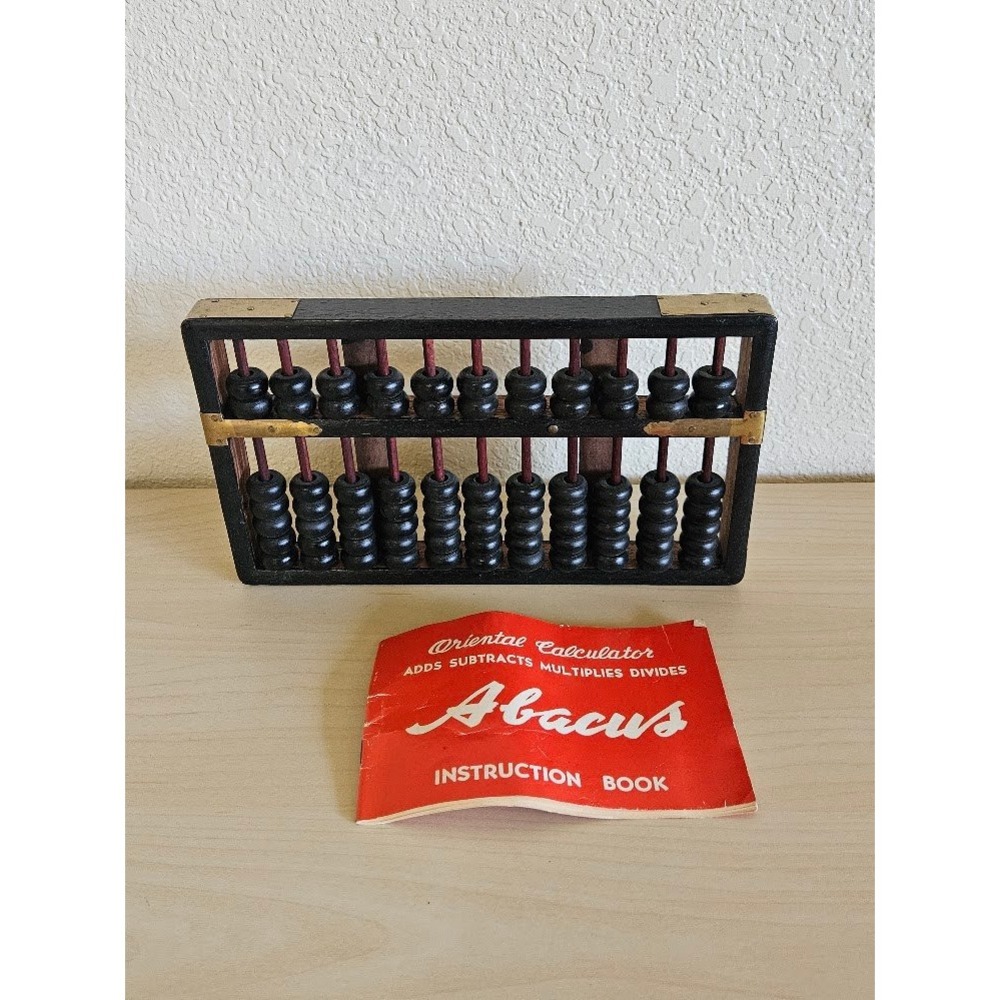Vintage Wooden 13 Column Abacus Oriental Calculator Instruction Book Hong Kong